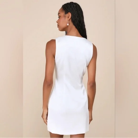 Lulu's Chic White Sophisticated Satin Button-Up Mini Dress - Picture 3 of 4
